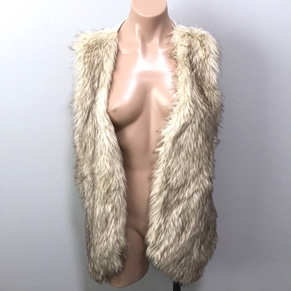 New Directions Fur Vest Tan Furry Sweater Medium